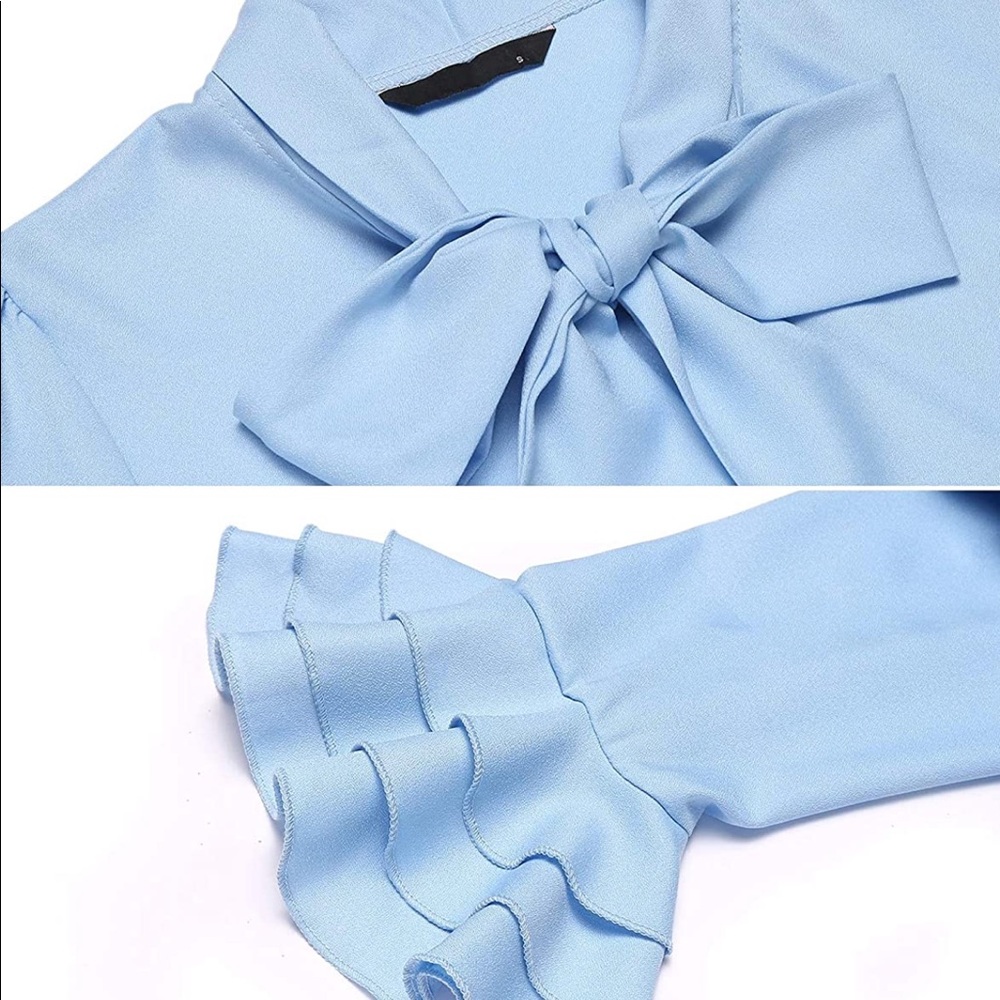 ZEAGOO WOMEN BOW TIE NECK BLOUSES WORK TOPS LONG SLEEVE CASUAL BUTTON FANCY SHIR - Picture 4 of 5